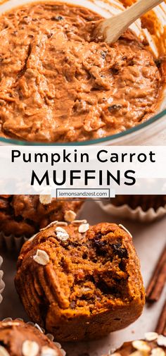 pumpkin carrot muffins in a glass bowl with cinnamon sticks