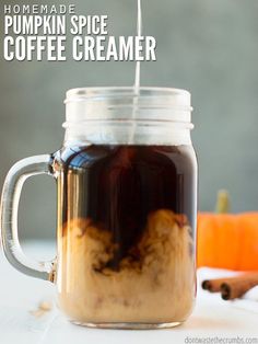 homemade pumpkin spice coffee creamer in a mason jar