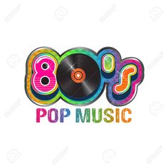 the 80's pop music logo is shown in multicolored letters and an old record