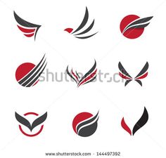 set of abstract logo design elements with red, black and gray colors on white background