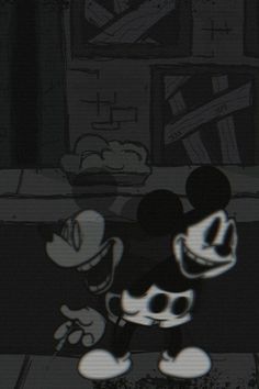 an animated mickey mouse is dancing in the dark