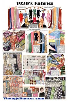 Fabrics and Colors of 1920's Fashions 1920s Fabric, 20th Century Fashion, 1920s Fashion, Moda Vintage, Vintage Textiles, Vintage Fabrics, Historical Clothing