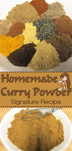 homemade curry powder recipe in a white bowl with a whisk on the side