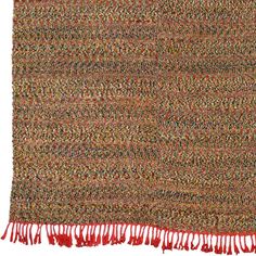 a brown and red rug with fringes on it