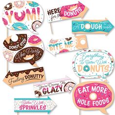 doughnuts and donuts are on top of each other with different sayings