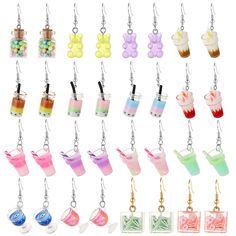 PRICES MAY VARY. Package : Includes 16 pairs funny dangle earrings for little girls and teen girls Design : Unique bubble tea simulation food colorful Rainbow ice cream gummy bear earrings design , makes you attract the attention of others Material : alloy, resin, which is non-toxic and durable. Lightweight and small As a great gift for your friends and family Occassions : Suit for parties, costume, dating and daily wear Aesthetic Boba Tea, Aesthetic Boba, Tea Drops, Jewelry Closet, Gummy Bear Earrings, Rainbow Ice Cream, Funny Earrings, Bottle Earrings, Bear Earrings