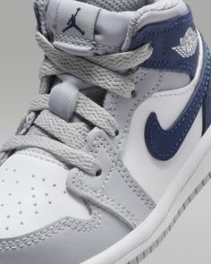 Baby Jordans, White Wolf, Midnight Navy, Jordan 1 Mid, Shoes Nike, Toddler Shoes, Jordan 1, Baby Blue, Baby Toddler