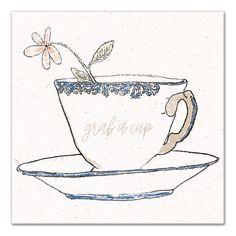 a drawing of a coffee cup with a flower in it's middle and the words grow up on top