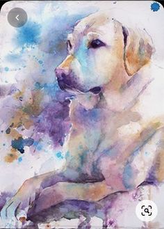 a watercolor painting of a dog sitting down