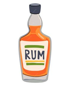 an orange rum bottle with the word rum on it's side and a black cap