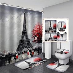 PRICES MAY VARY. 【SUPERB MATERIAL】:Paris Eiffel Tower shower curtain is made of high quality polyester.It is waterproof and durable. The remaining 3 pieces are made of flannel. They are very soft and warm with excellent slip resistance, making it an excellent choice for your bathroom. 【HD PRINTING】:The colorful HD Paris Eiffel Tower print adds a sense of luxury to your bathroom, and the pleasant and comfortable feeling makes you love to enjoy your bathing time. It can also be a beautiful decorat Parisian Bathroom Decor, Parisian Bathroom, Creative Building, Pink Shower Curtains, Eiffel Tower Print, Floral Bathroom, Pink Showers, Shower Curtain Sizes, Toilet Lid Cover