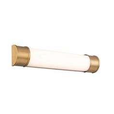 the brass and white cylinder light fixture is shown on an isolated wall mounted fixture, which has