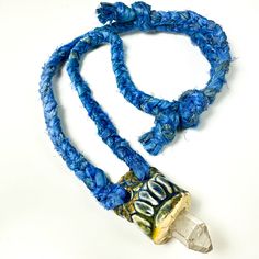 Surly-Ramics Stoneware, Quartz Crystal And Upcycled Silk Necklace. This Is Artisan Made. One Of A Kind. This Is Brand New And Comes In A Box. The Braided Cord Is An Adjustable Silk Cord (Made From 100% Recycled Saree (Sari) Silk Ribbon.) I Make Each Necklace By Hand And No Two Are Alike. It Has A Slip Knot On The Back That Makes It Adjustable. This Is Perfect To Add To Any Boho Look. This Necklace Has A Slip Knot On The Back So You Can Adjust This Necklace To Any Length You Want. All You Have To Sari Silk Yarn, Yarn Necklace, Sari Silk Ribbon, Slip Knot, Silk Necklace, Leaf Texture, Power Crystals, Silk Cord, Sari Silk