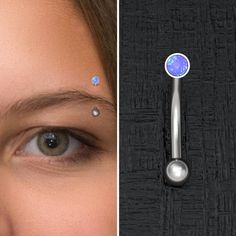 a woman's eye with piercings on it and an image of a nose