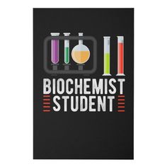 a black notebook with the words,'biochemist student'and test tubes