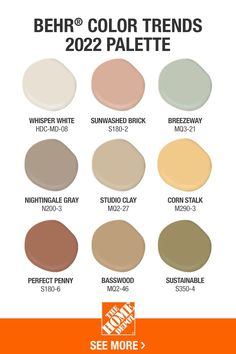 the top neutral paint colors are shown in different shades and sizes, along with an orange background