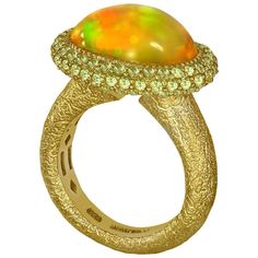 Opal Peridot Yellow Gold Textured Cocktail Ring One of a Kind | From a unique collection of vintage cocktail rings at https://www.1stdibs.com/jewelry/rings/cocktail-rings/ Pear Earrings, Cocktail Earrings, Sunflower Ring, Indian Jewellery Design Earrings, Gold Cocktail Ring, Gold Cocktail, Jewelry Design Earrings, Diamond Cocktail Rings, Green Opal