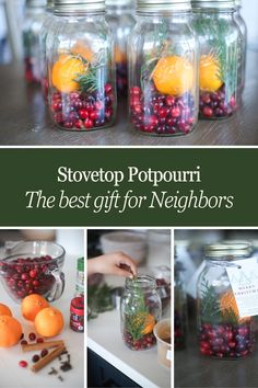 the best gift for neighbor's is an orange, cranberry and rosemary potpoura