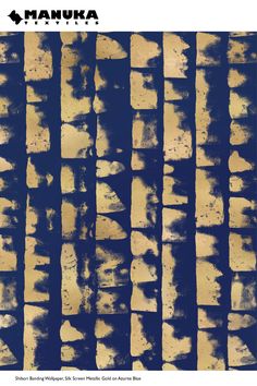 an image of a blue and gold wallpaper with vertical lines in the middle,