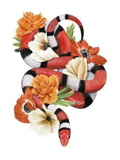 a snake with flowers on it's back