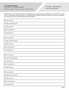 Relationship Worksheets Activities, Communication Worksheets For Couples, Relationship Templates To Fill Out, Couples Communication Worksheets, Couples Therapy Activities Worksheets, Gottman Worksheets Free Printable, Couples Therapy Worksheets Free Printable, Relationship Therapy Worksheets, Couples Therapy Worksheets Communication