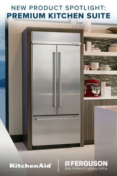 the new product spotlight premium kitchen suite features stainless steel refrigerators and built - in shelving