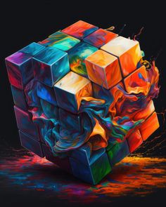 An oil paint, abstract Rubik cube printable that could be the perfect gift for puzzle lovers or the perfect wall art design for a teenager’s room. Rubik's Cube Solve, Rubik's Cube, Square Art, Artwork Images, Mushroom Art, Cool Animations, Colorful Wall Art, Framed Tv, Downloadable Art