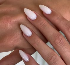 Milky Pink Almond Nails, Mc Nails, White Almond Nails, White Gel Nails, Almond Acrylic Nails, Nails For Women