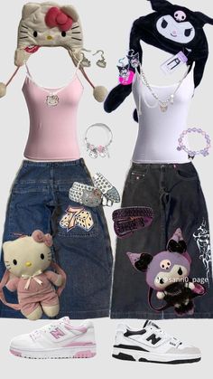 Asian Bbg Outfits, Style Aesthetics Types, Hello Kitty Clothing, Kuromi Outfit, Hello Kitty Outfit, Types Of Clothes, Matching Fits