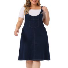 The Plus Size Women's Jean Overalls Bib Dress is a stylish and versatile piece that combines the comfort of overalls with the femininity of a dress. It features a button closure for a secure fit and has a sleeveless design. The Jean Denim Suspender Skirt Overall Dress combines style and comfort, making it a nice choice for work, daily wear, dating, gatherings, parties, and weekends. Its loose fit with patch pockets adds a touch of functionality, while the sleeveless design offers a trendy look. Denim Suspenders, Overalls Plus Size, Denim Jumper Dress, Bib Dress, Denim Jumper, Denim Overall Dress, Plus Size Brands, Suspender Skirt, Quality Dresses