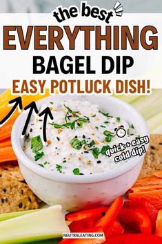 Looking for good appetizers for potluck? We have the best dip recipe using everything bagel seasoning that everyone will love! This quick healthy dip recipe is so easy to make. Give our cold dip for party appetizers a try! Appetizers For Potluck, Easy Potluck Appetizers, Dip Recipes For Chips, Everything But The Bagel Dip, Bagel Dip Recipe, Dip For Party, Pretzel Dips, Bagel Seasoning Recipe, Everything Bagel Dip