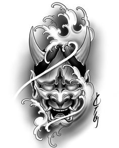 Japanese Masks Tattoos, Yakuza Mask, Japanese Mask Tattoo Design, Japanese Oni Mask Tattoo, Hanya Mask Tattoo Design, Hannya Mask Tattoo Design, Oni Mask Tattoo Design, Hannya Maske Tattoo, Tato Irezumi