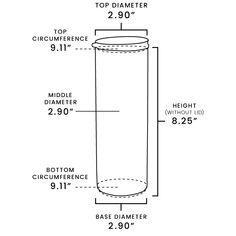 a drawing of a cylinder with measurements for the top and bottom