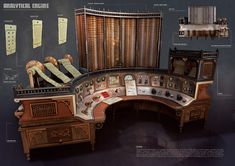 an old fashioned computer desk with lots of writing on it