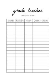 a printable grade tracker with the words grade tracker written in black and white on it