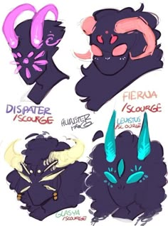 an image of some type of character with different colors and hair styles, including horns