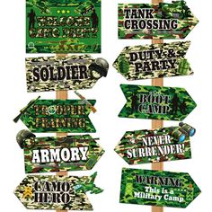 PRICES MAY VARY. Sufficient quantity and rich styles: the package includes 20 pieces of camo signs in 10 different styles, 2 pieces for each style, plenty of camo birthday party supplies are ideal for masquerading at a birthday party or other parties Quality materials: these camo birthday signs are made of quality paper cards, printed with clear military-related elements, such as army tanks and other camouflage elements, and the surface is covered with thin film, with certain waterproof effects Military Kids Room, Army Decorations, Camo Party Decorations, Camouflage Birthday Party, Military Scrapbook