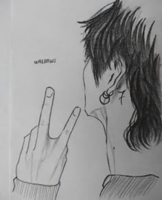 a drawing of a person holding their hand up to the ear