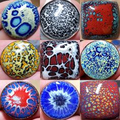 there are many different types of glass beads in this photo, each with an individual's own unique design