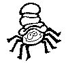 a black and white image of a spider with a hat on it's head