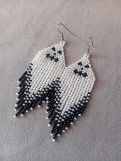 black and white beaded ghost earrings