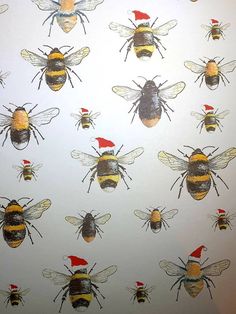 bees with santa hats on their heads are depicted in this wallpapered mural by person