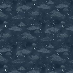 the night sky with stars and clouds is shown in this seamlessly pattern, which has been