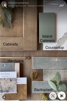 the different types of wood are shown in this image, including cabinet doors and drawers