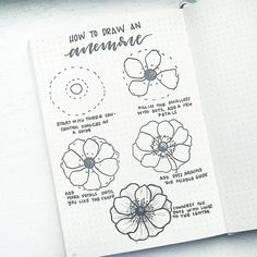 a notebook with some flowers on it and the words how to draw anemone