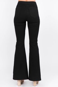 American Bazi High-Rise Split Bell Bottom High Slit Flare Denim Retro Black Jean Pants These laid-back vintage style jeans will make you look like you stepped out of a 70s magazine.The high waist offers tummy control, comfort and functionality while creating an elongated silhouette that enhances your curves and preventing muffin top.Skinny fit along the thigh, hugs your butt and slim to the knee lending to the overall throwback design.Features a retro wide bell-bottom with a ultra high slit brin Versatile Wardrobe, Jumpsuit Jacket, Baywatch, Denim Collection, Black Denim Jeans, Denim Flares, Fall Shopping, Casual Tee, Swimwear Tops