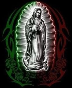 an image of the virgin mary in green and red with stars on it's border