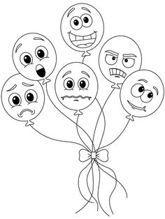 balloons with faces drawn on them and tied in a bow, coloring pages for kids