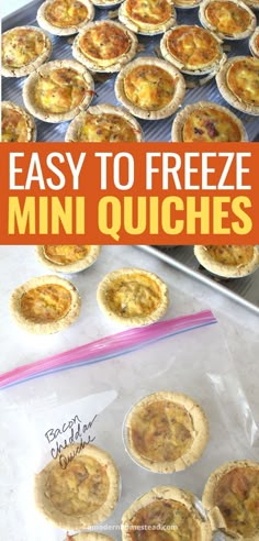 mini quiches on a baking tray and some in a ziploc bag for freezing Easy Mini Quiche, Mini Muffin Tin Recipes, Postpartum Meal Prep, Postpartum Meal, Recipe With Bacon, Modern Homestead, Grandma Cooking