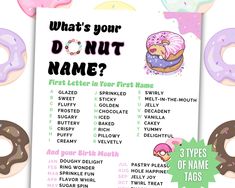 a donut themed baby shower game with doughnuts on the side and what's your do not name?